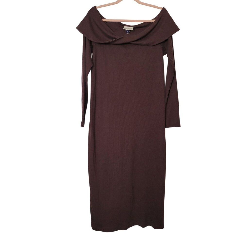 Universal Thread Womens Brown Off-Shoulder Ribbed Midi Dress XXL